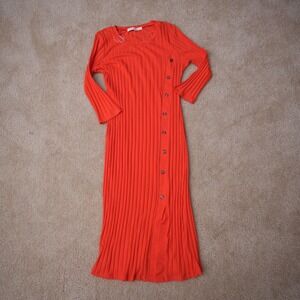 Madison + Hudson Orange Ribbed Knit Button Side Midi Dress Medium New No Tag